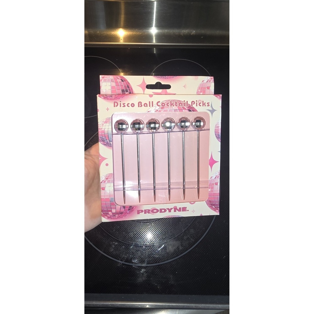 Prodyne brand disco ball cocktail picks in pink and silver Set Of 6